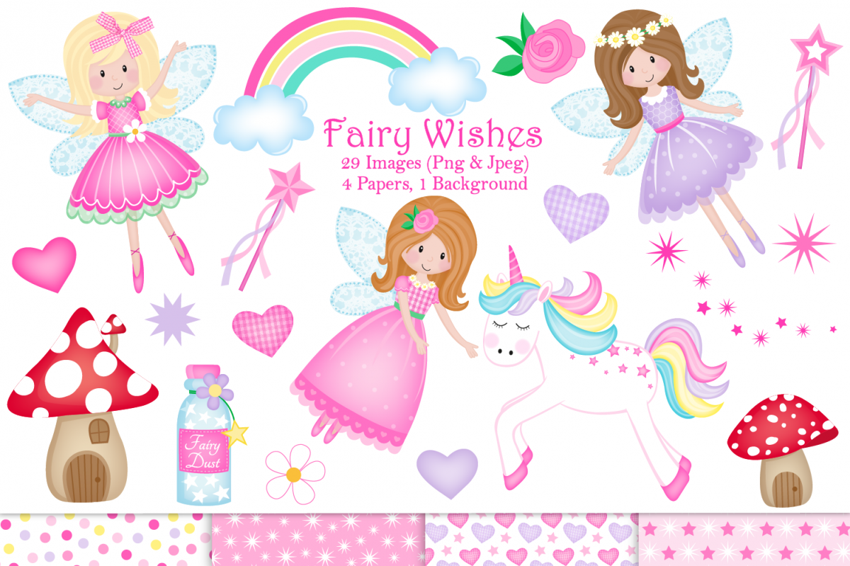 Fairy clipart,Unicorn clipart,Fairy graphics & Illustrations example image 1