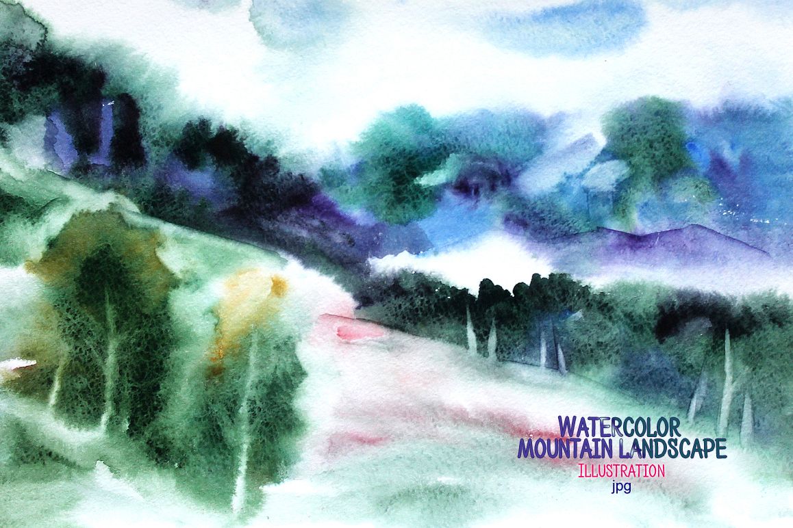 Watercolor mountain landscape example image 1