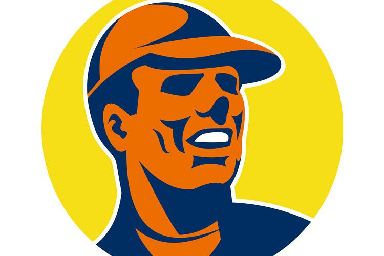 worker with hat cap looking up retro example image 1