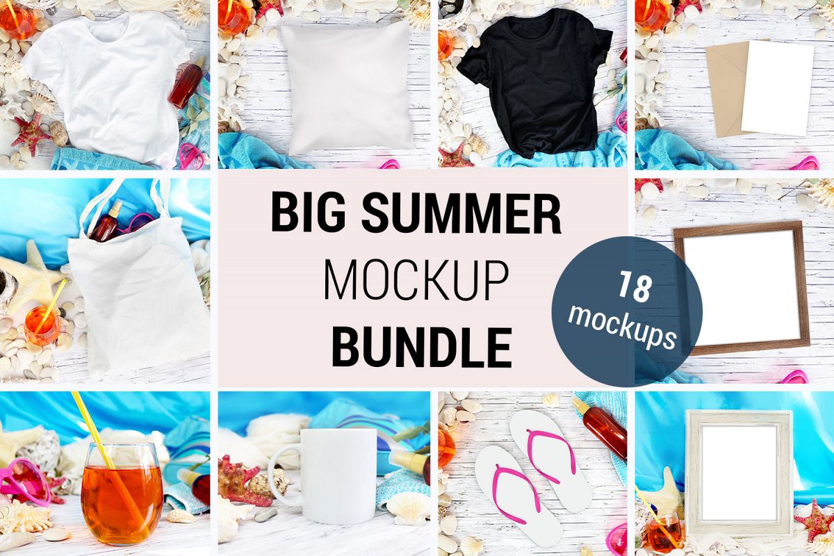Big Summer Mockup BUNDLE - 18 mockups of mugs, tshirts, 948 example image 1