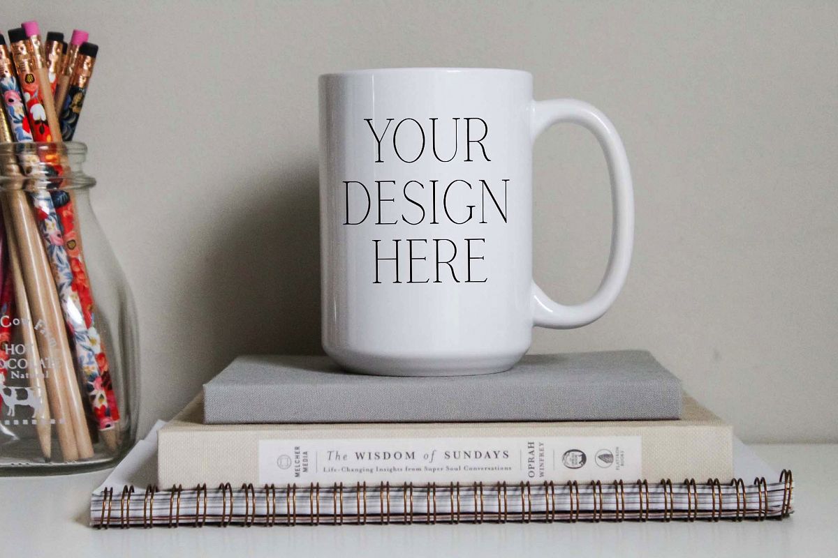 Stacked Books 15 Ounce Mug Mockup example image 1