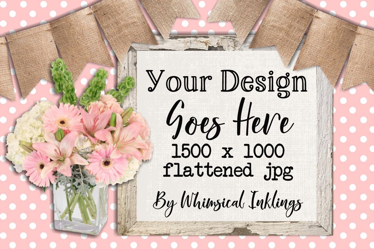 Pretty Pink Flowers Sign Mock Up example image 1