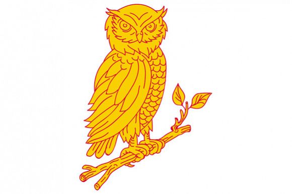Horned Owl Perching Branch Mono Line example image 1
