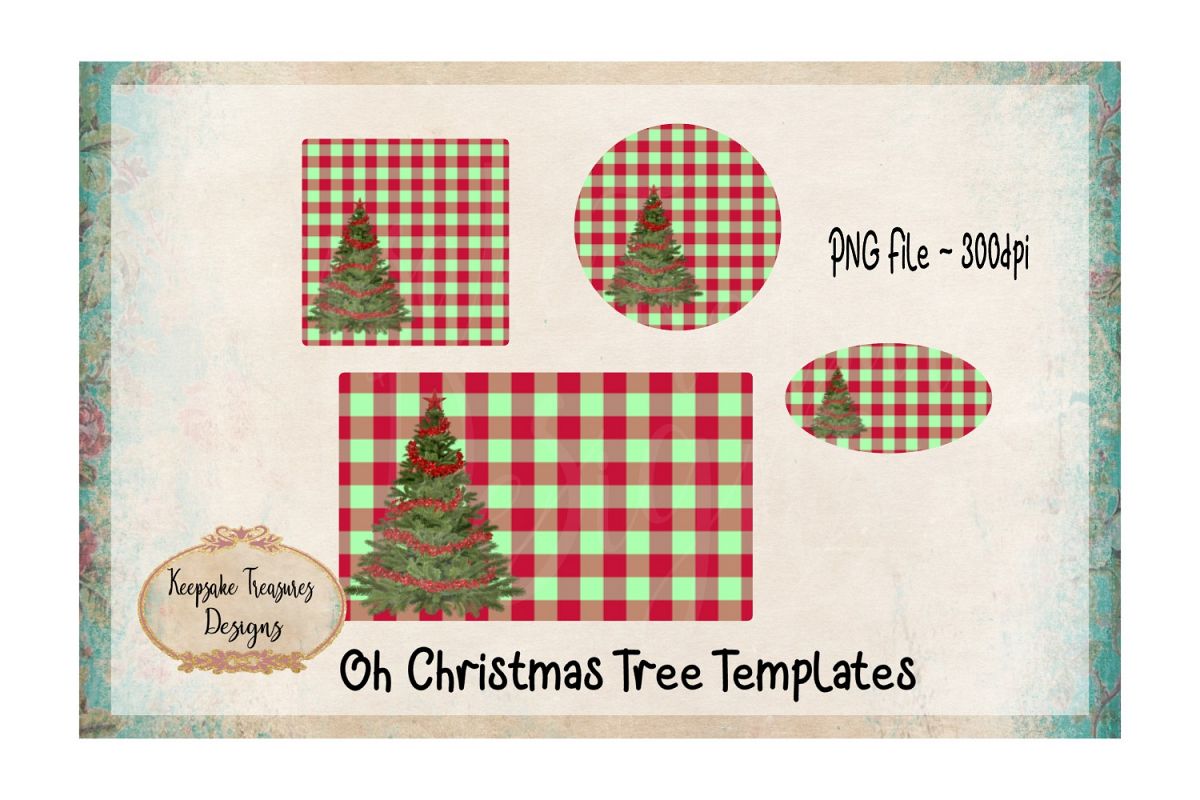 Red and Green Checker Christmas Tree Sublimation Template example image 1