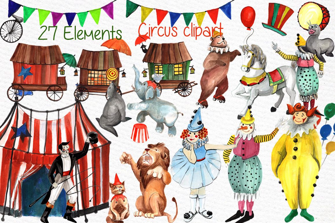 Watercolor circus clipart example image 1