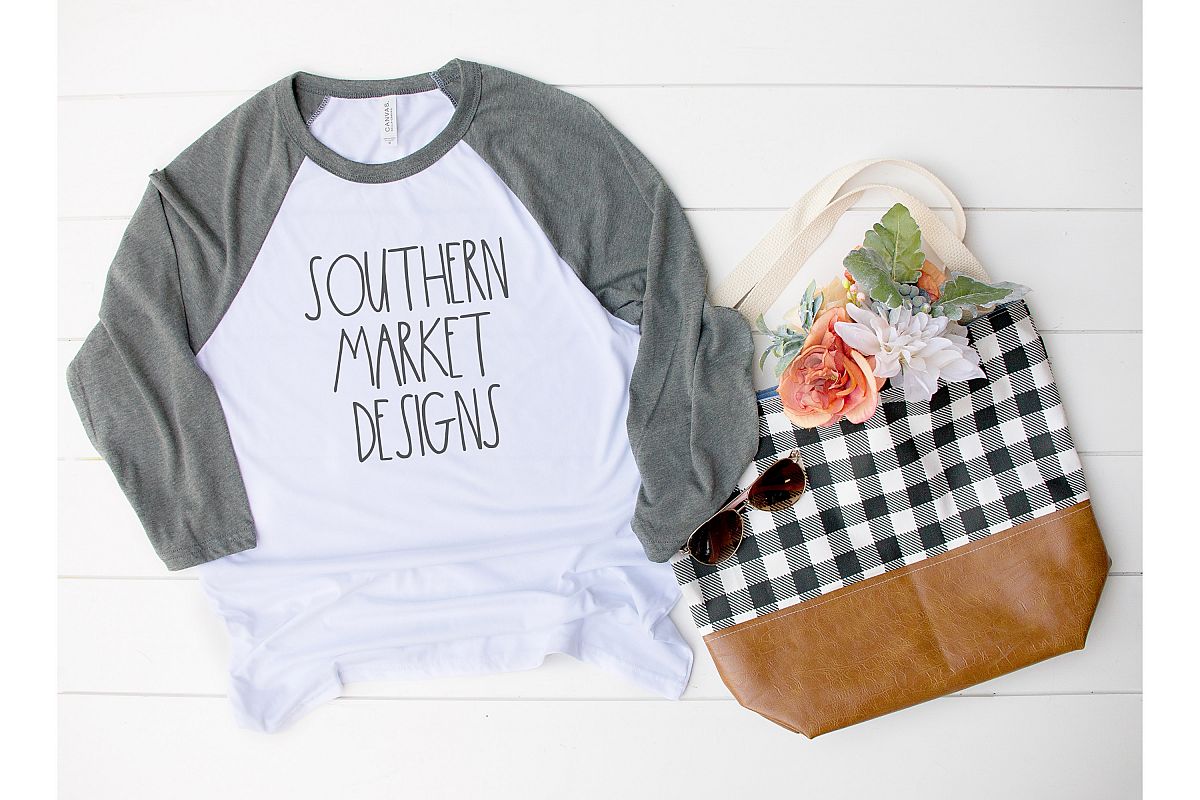 Bella Canvas 3200 Gray Spring Raglan Mock Up Stock Photo example image 1