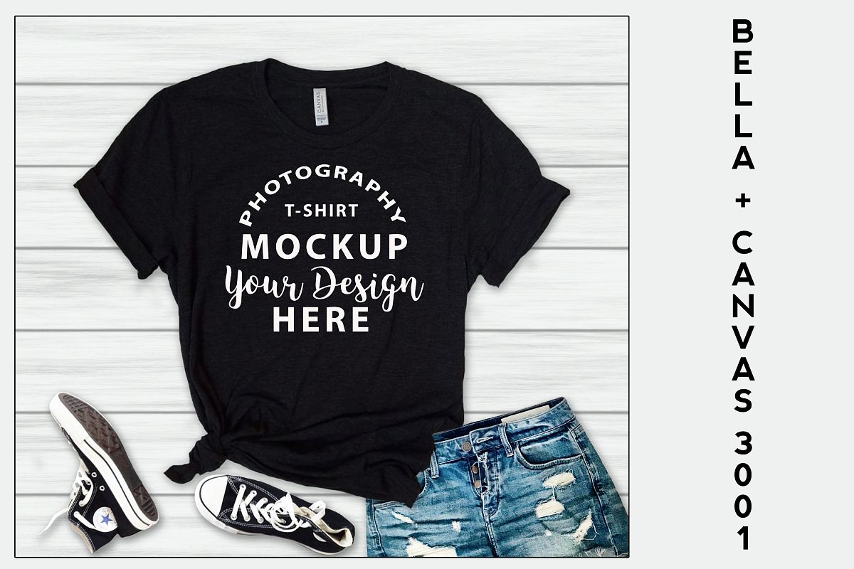 Bella Canvas 3001 T-shirt mock-up, color Black Heather example image 1