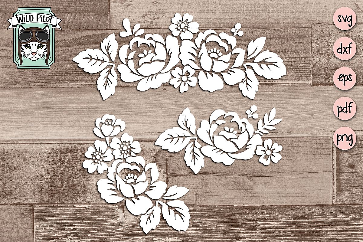 Flowers SVG file, Floral cut file, Flower Border, Stencil example image 1