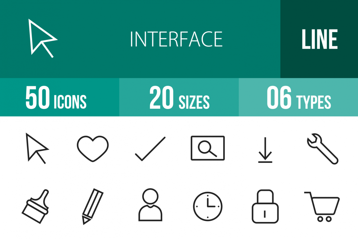 50 Web Interface Line Icons example image 1