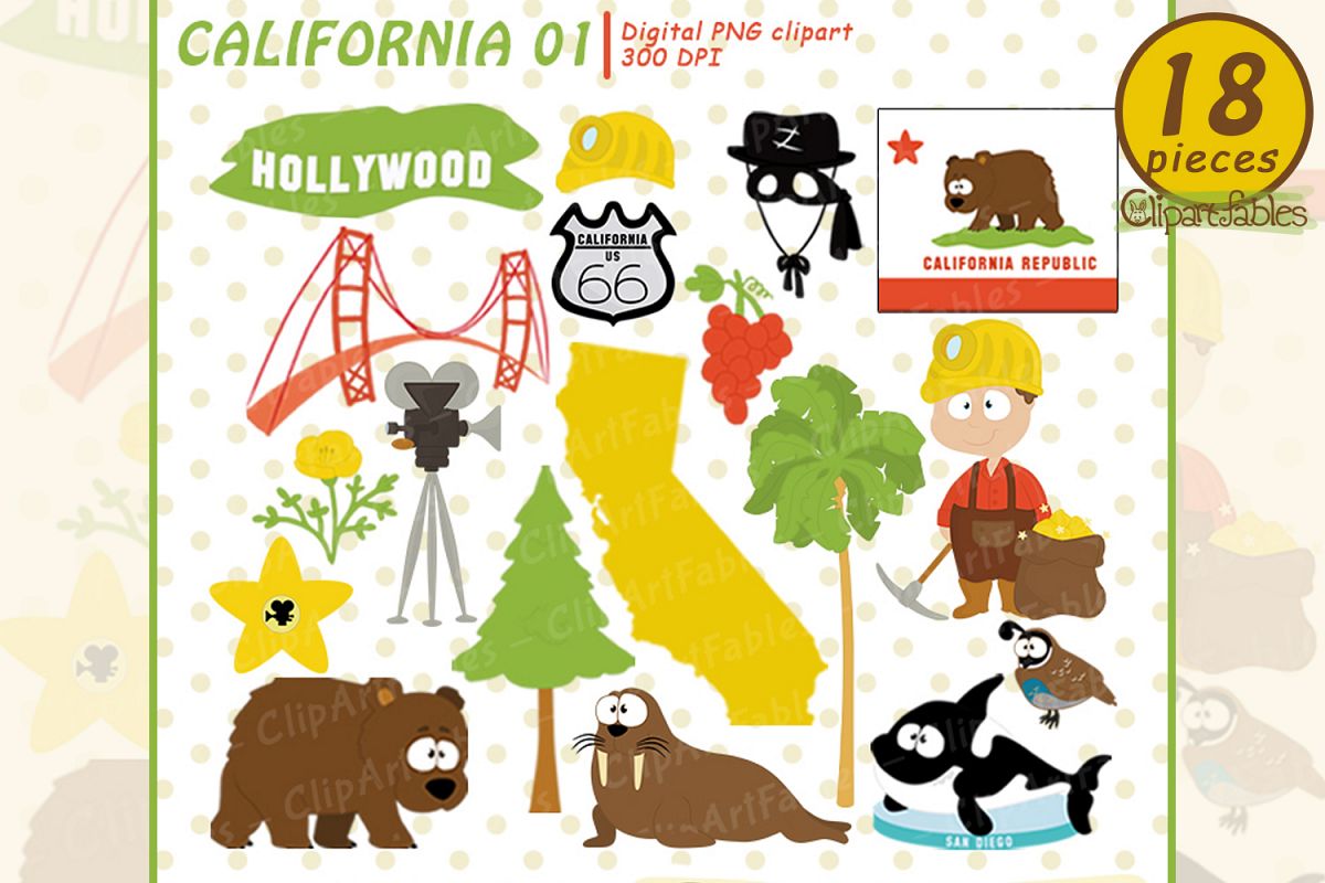CALIFORNIA State clipart, Cute California bear - INSTANT art example image 1