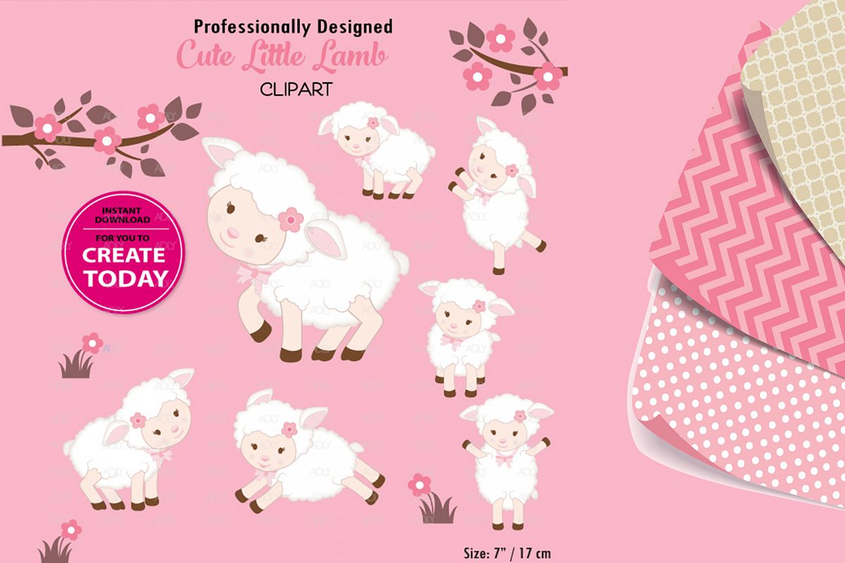 Little Baby lamp with Flowers, Clipart and Digital Print example image 1