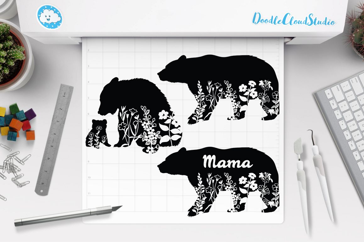 Download Floral Bear SVG, Floral Baby and Mama Bear SVG Cut Files