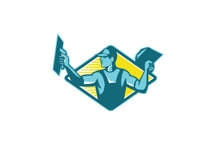plasterer worker tradesman plastering retro example image 1