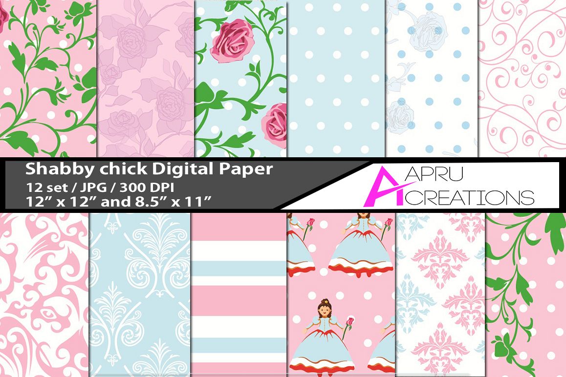 shabby chick pattern digital papers, shubby chick pattern, digital papers, high quality 300 dpi, 12 x 12 inch , and 8.5 x 11 inch example image 1