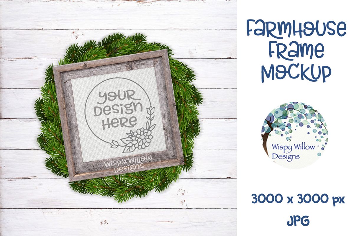 Square Farmhouse and Wreath Photo Frame Mockup example image 1