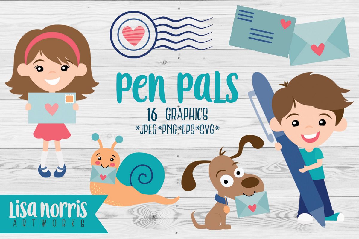 Pen Pals Clip Art Graphics & SVG Cutting Files example image 1