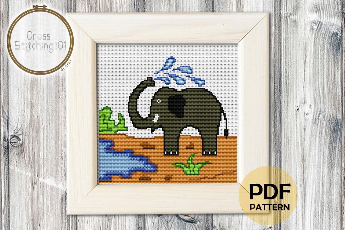 Elephant Modern Cross Stitch Pattern- Instant Download PDF example image 1