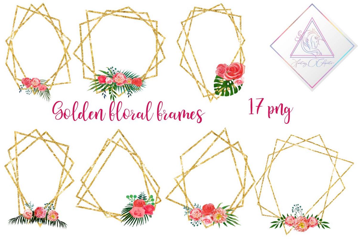 Floral Polygonal Frames Clipart example image 1