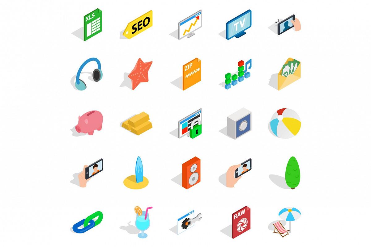 Camera phone icons set, isometric style example image 1
