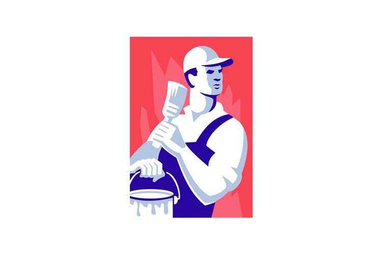 painter worker paint brush retro example image 1