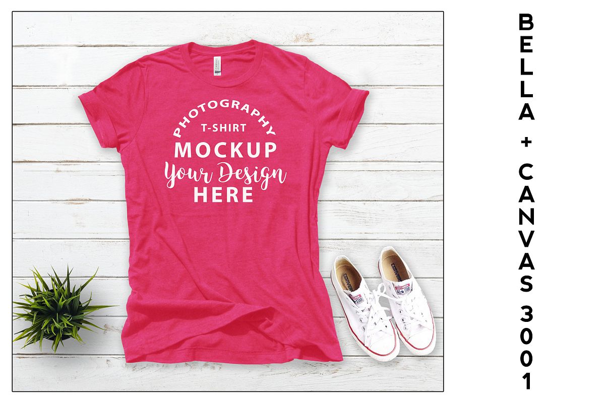 Bella Canvas 3001 T-shirt mock-up Raspberry Heather example image 1