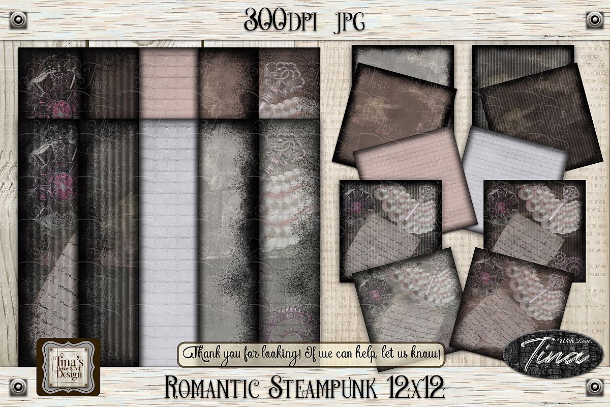 Romantic Steampunk 12 x 12 Collage Mauve Grunge 101918RS12 example image 1