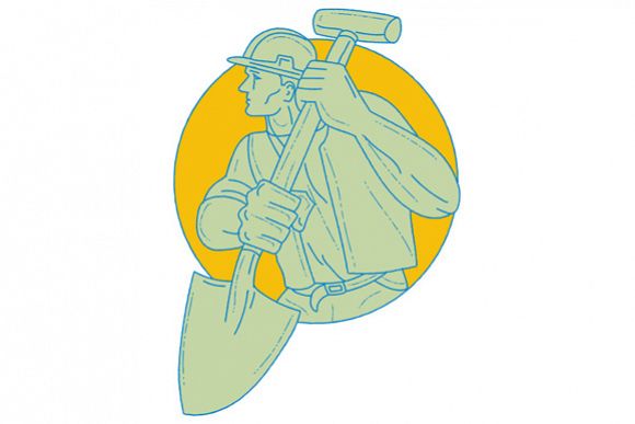 Construction Worker Shovel Circle Drawing example image 1