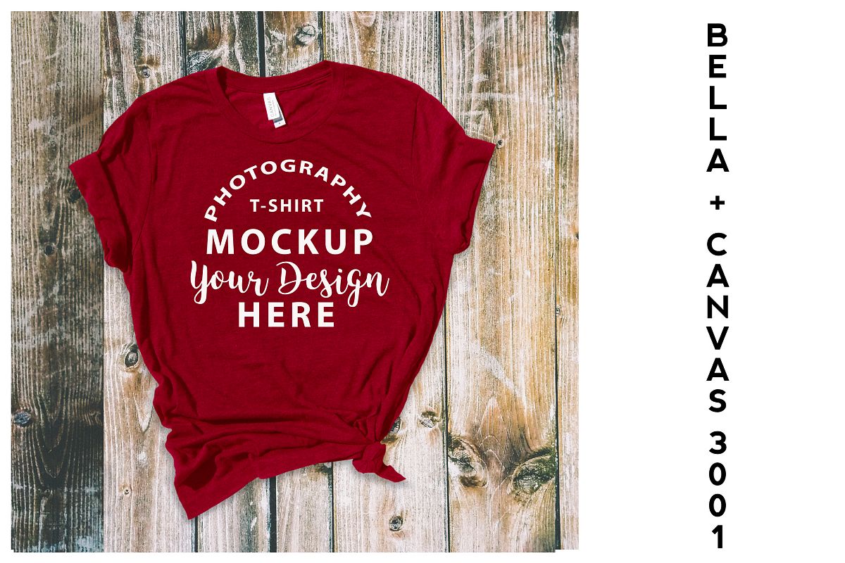 Download Bella Canvas 3001 T-shirt mock-up, color Red Heather