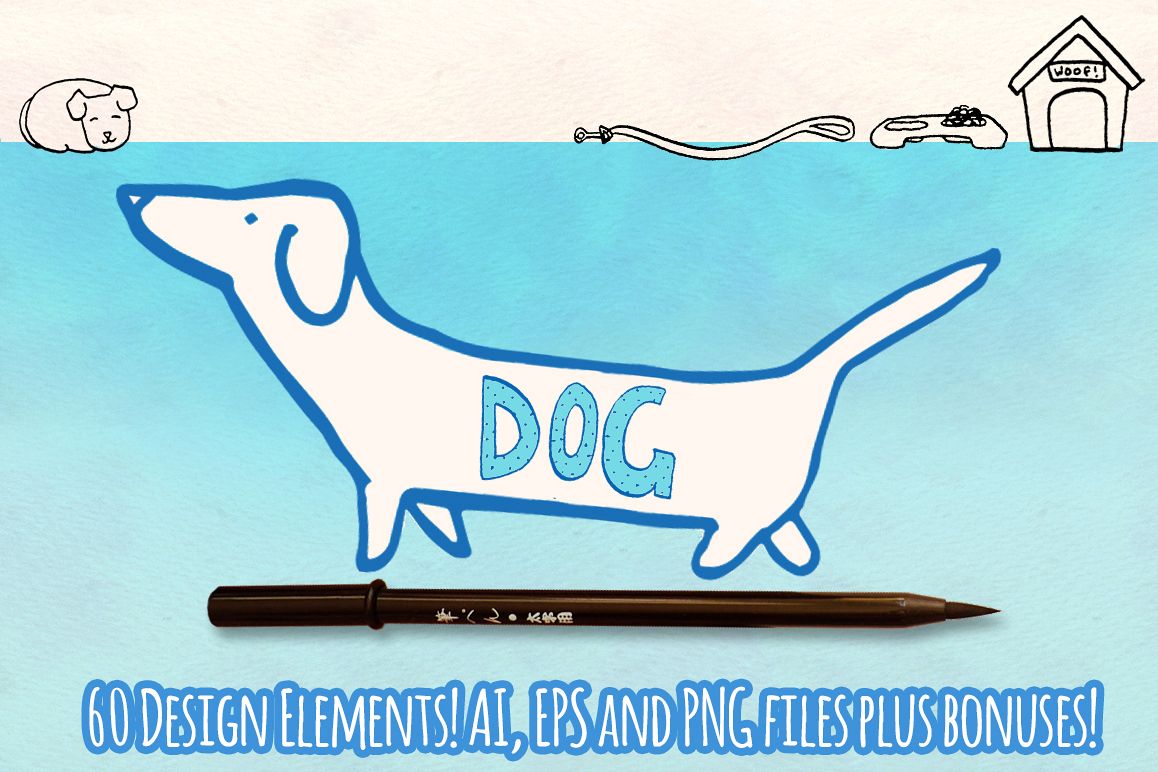 60 Puppy Dog Vector Sketch Graphics Bundle example image 1