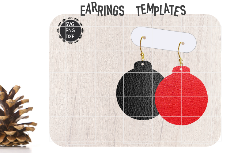 Christmas Bulb Earrings Svg, Christmas Earrings Svg Template example image 1
