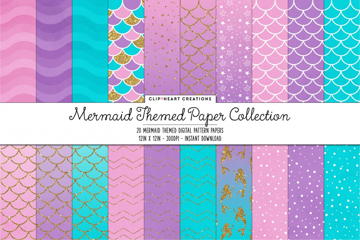 Mermaid Themed Paper Digital Papers 20 papers