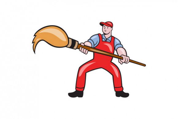 Artist Painter Standing Giant Paintbrush Cartoon example image 1