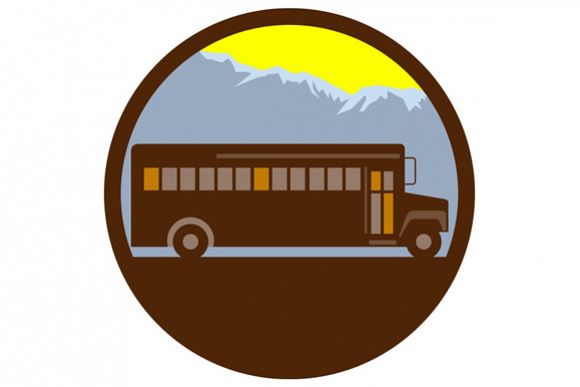 School Bus Vintage Mountains Circle Retro example image 1