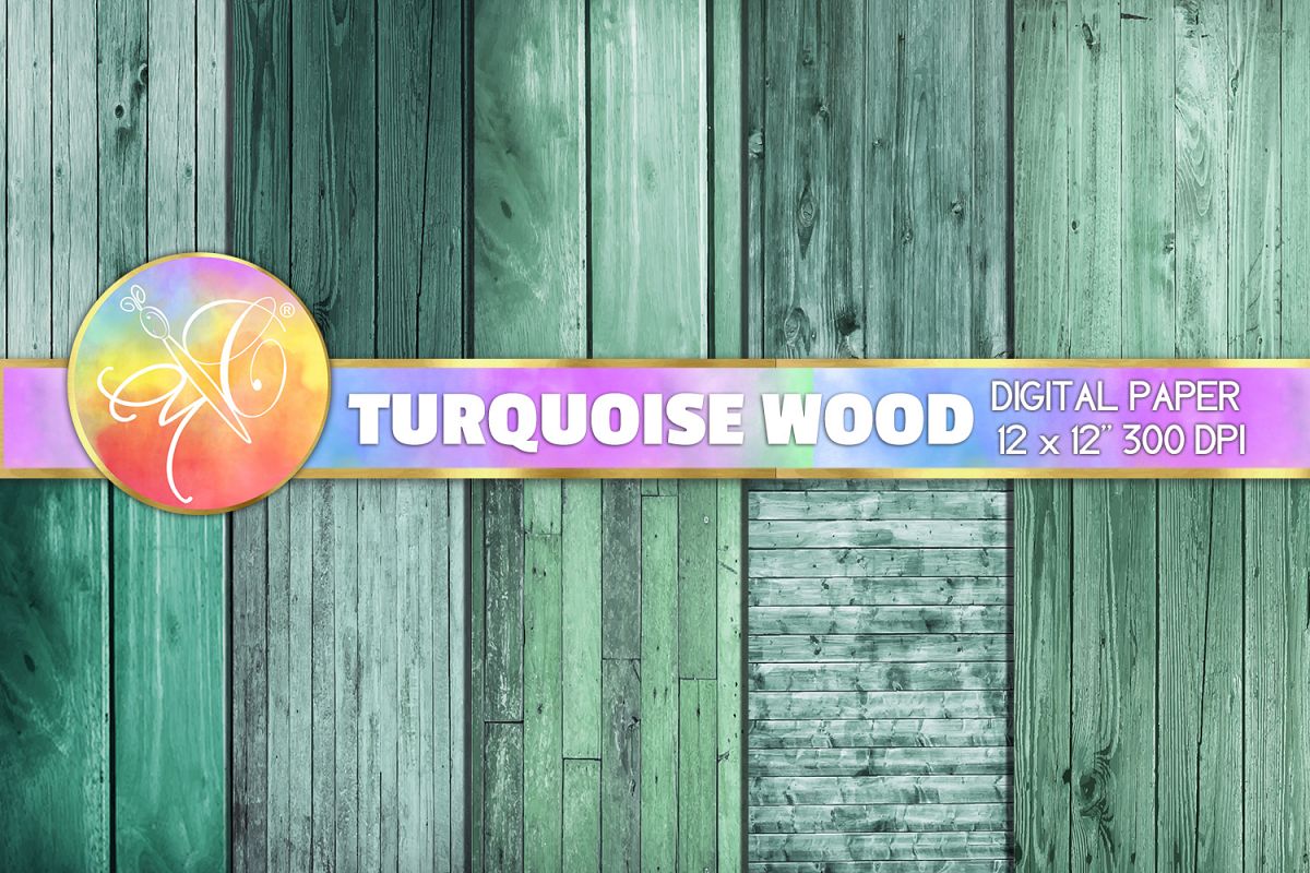 Turquoise Wood Digital Paper, Digital Background example image 1