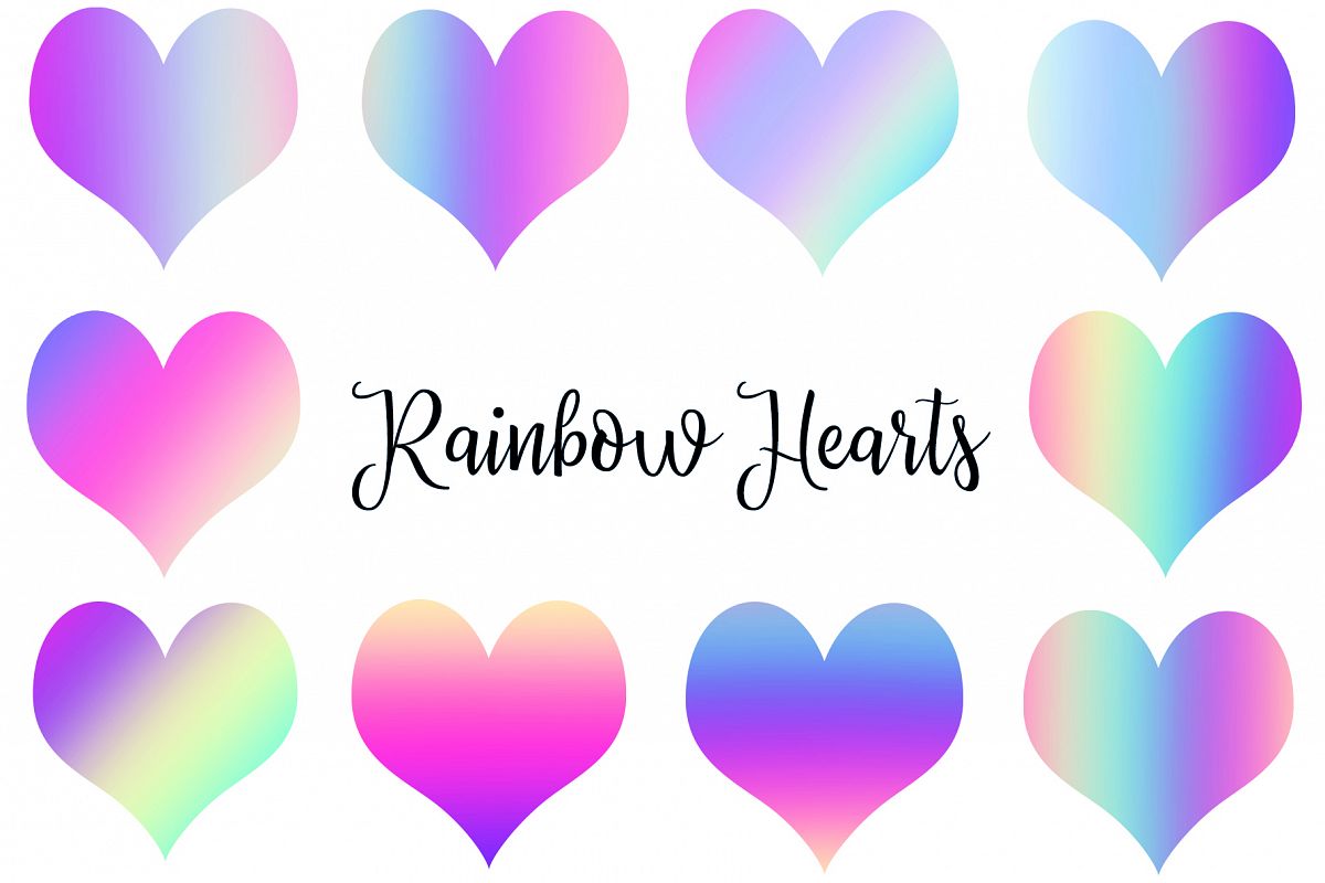 Rainbow Heart Clipart, Heart Clipart, Íridescent Heart example image 1