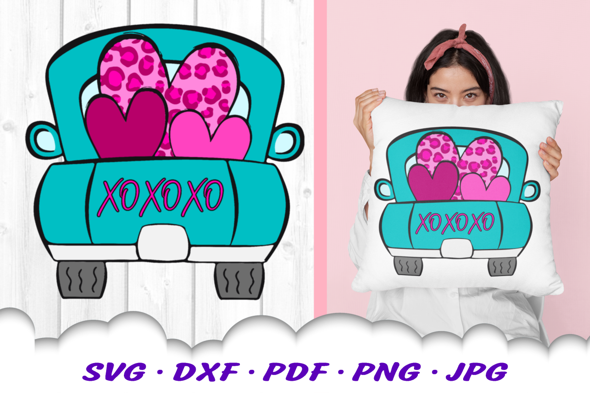 Valentines Truck Leopard Print Heart SVG DXF Cut Files example image 1