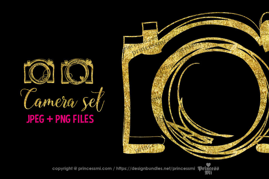 Gold camera clipart set example image 1
