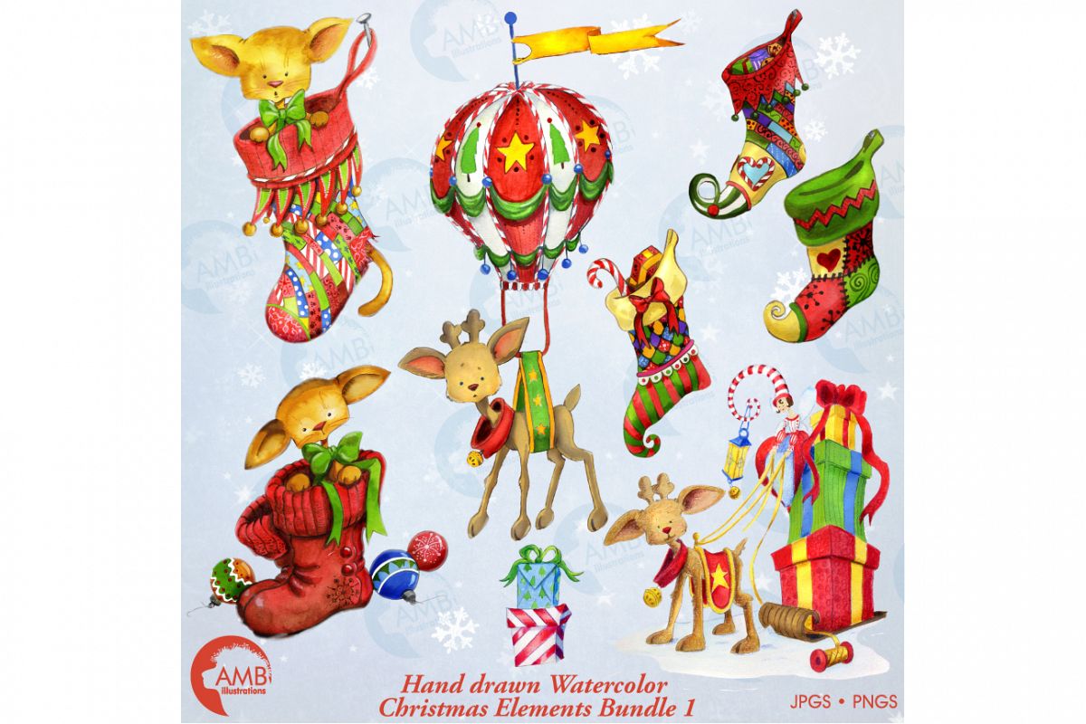 Christmas watercolor elements bundle 3 -AMB-1461 example image 1