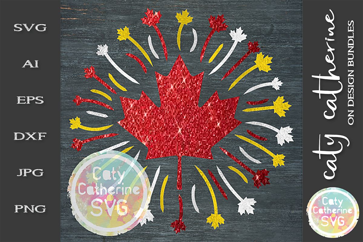 Fireworks Canadian Maple Leaf Canada Day SVG Cut File example image 1