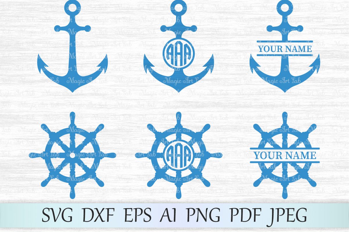 Download Anchor svg file, Ship wheel svg, Anchor monogram svg, Anchor split frame, Ship wheel frame ...