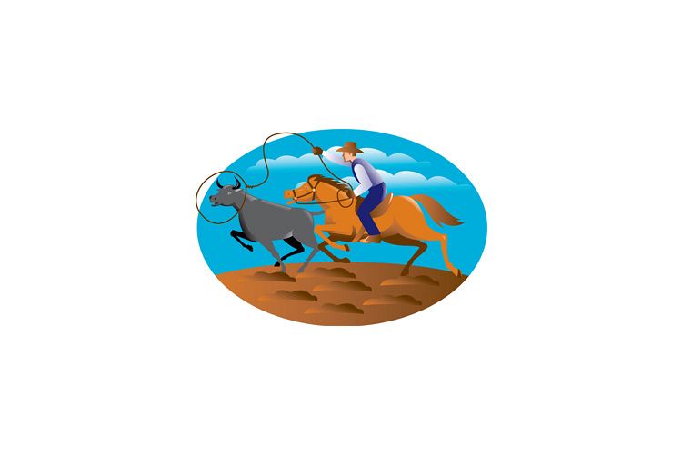 Cowboy Riding Horse Lasso Bull Cow example image 1