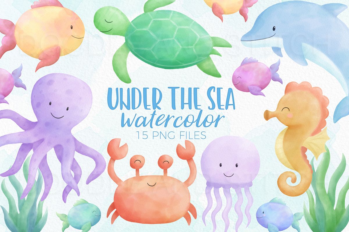 Under the Sea Watercolor Clipart Illustrations example image 1