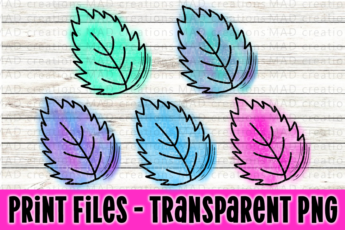 5 PNG Leaf Leaves Bundle - Watercolor Airbursh - Print File example image 1