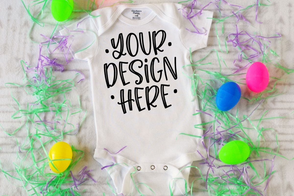 White baby bodysuit mockup for Easter example image 1