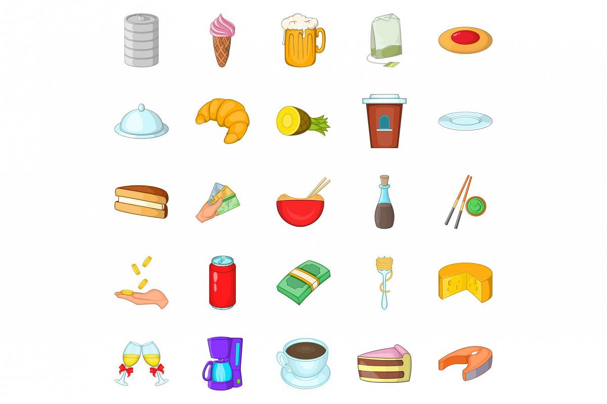 Coffee palace icons set, cartoon style example image 1