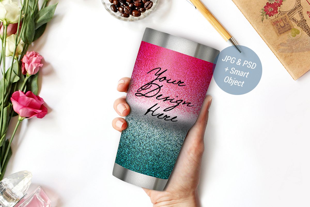 Glitter tumbler mockup, Glitter travel mug mockup, PSD 984-1 example image 1