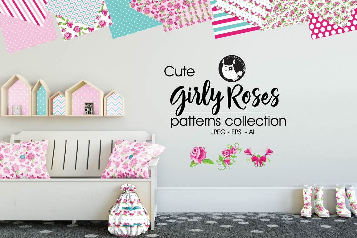 GIRLY-ROSES, digital papers example image 1