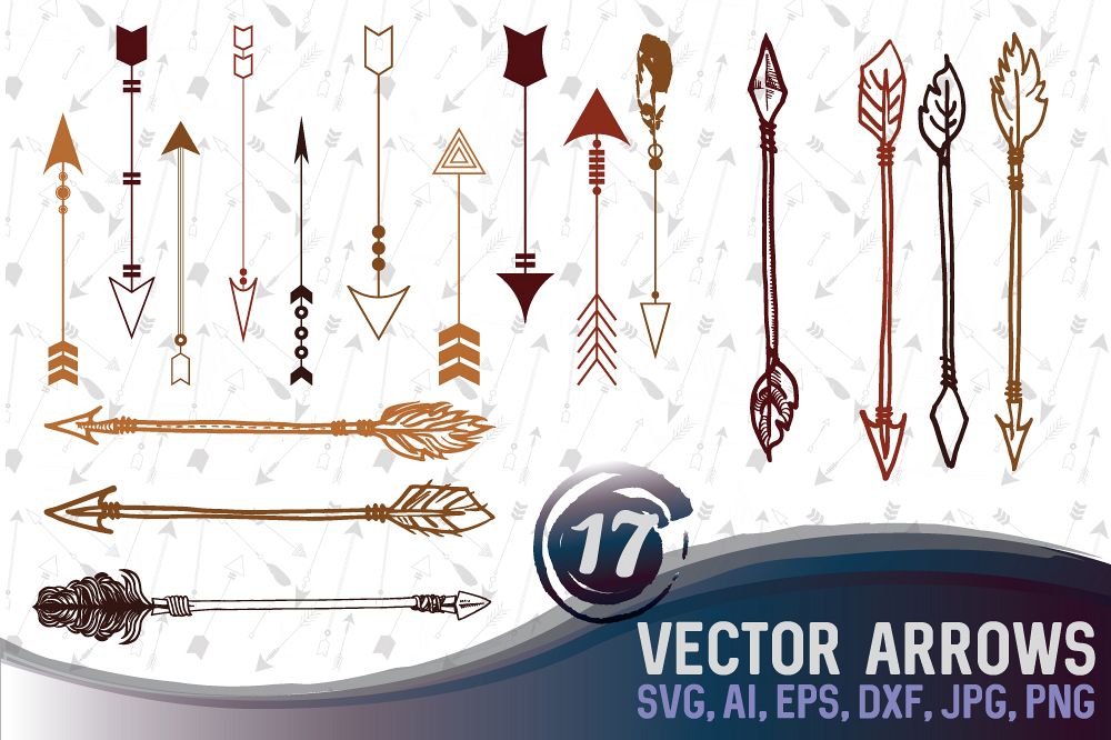 17 different arrow designs SVG, DXF, JPG, PNG, DWG, AI, EPS example image 1