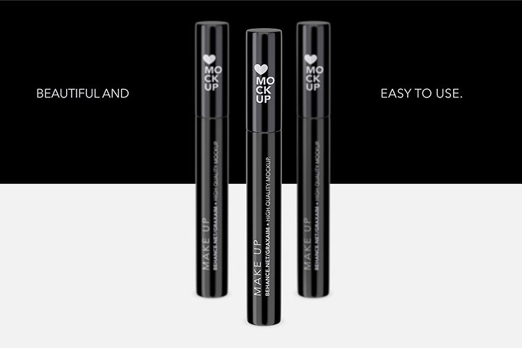 Cosmetics Mockup - Lipstick / Mascara / Eyeliner - Glossy example image 1