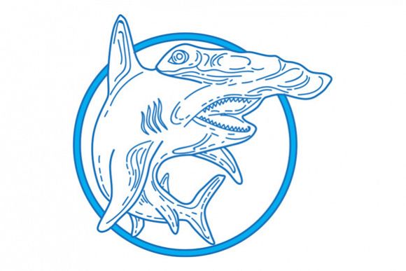 Hammerhead Shark Circle Mono Line example image 1